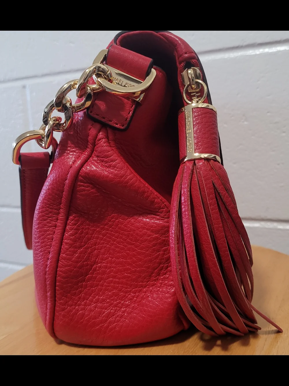 Michael Kors Red Leather Shoulder Bag with Tassel